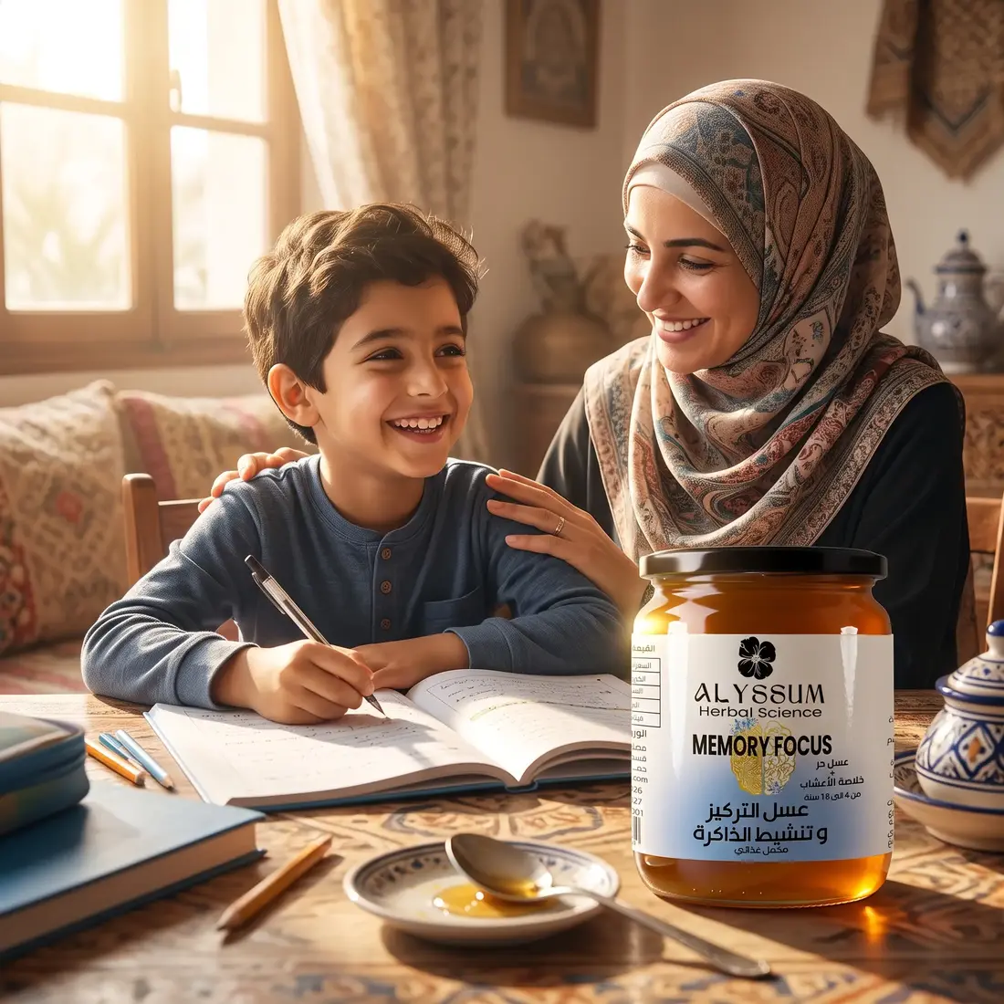 أم تقدم ملعقة عسل التركيز لطفلتها
